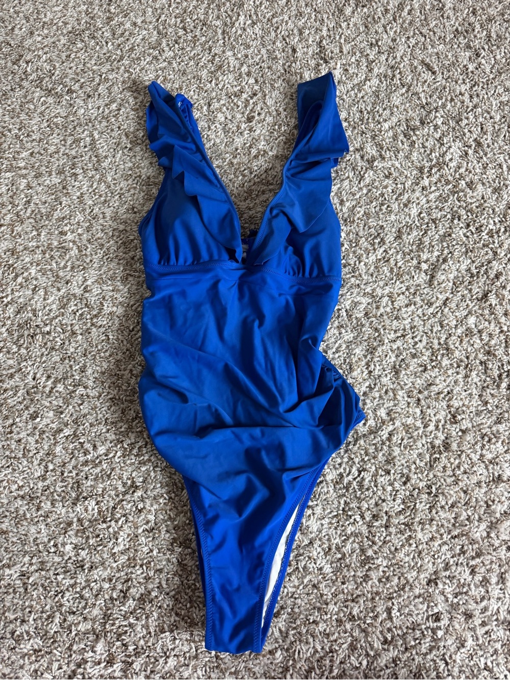 Blue Ruffle V-Neck One-Piece Swimsuit